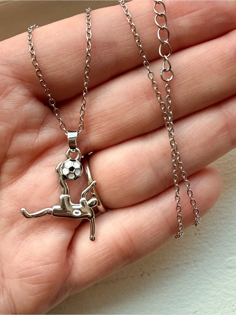 Stainless Steel Silver Soccer Player Necklace Unisex 18 Inch